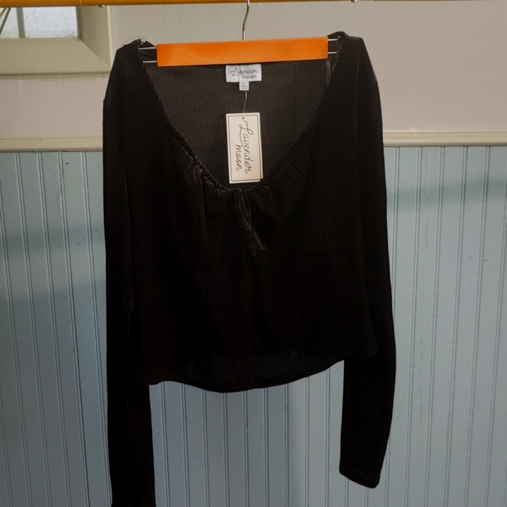 Women's XL black corset style long sleeve lavender moon top